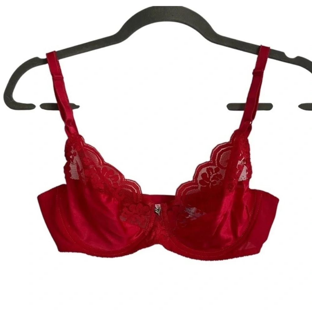 Vintage 90s JCPenney Fantasia Red Lace Underwire Bra Size 34C Romantic Lingerie - Picture 1 of 8